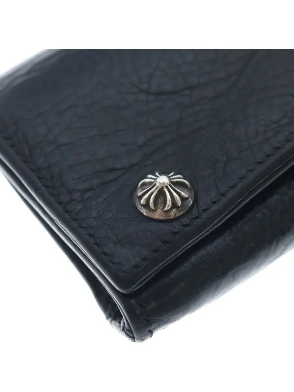 Chrome Hearts 3 Fold Cross Ball Button Leather Wallet Black